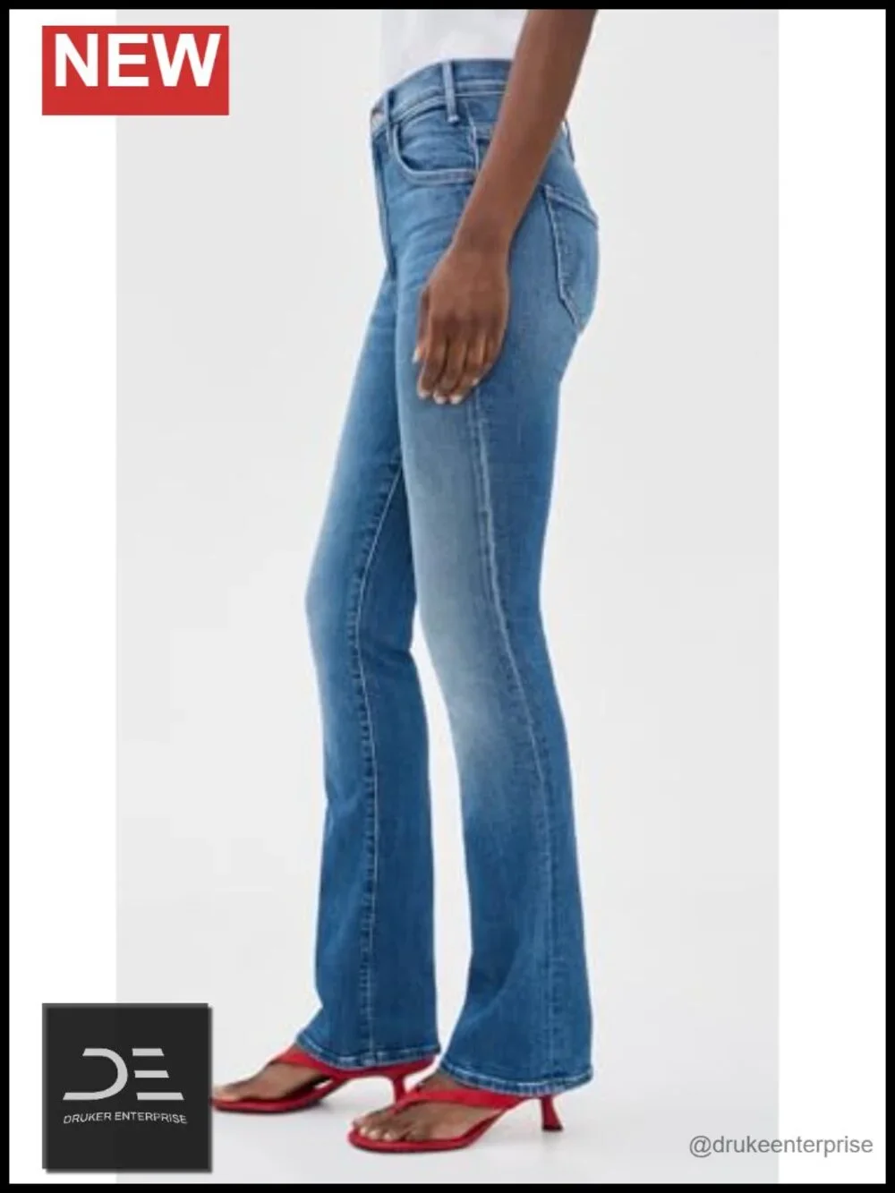 High Rise Skinny Straight Leg Jeans Mid-Rise Denim